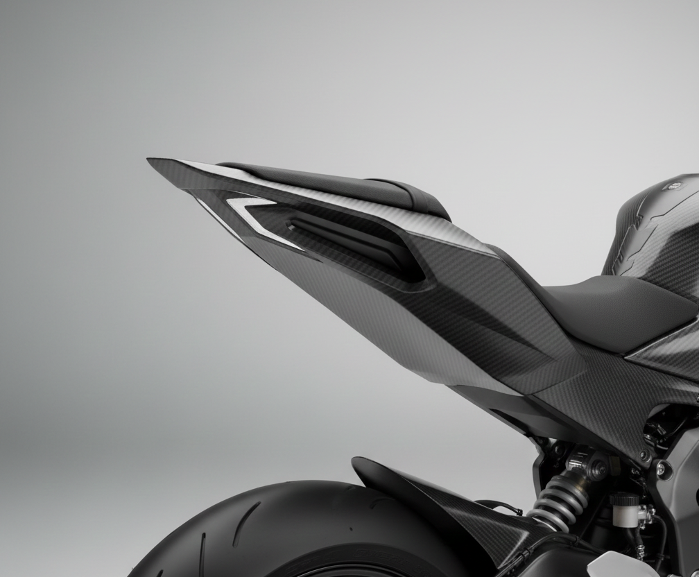 Colín y base de asiento en fibra montados en una Derbi Variant.